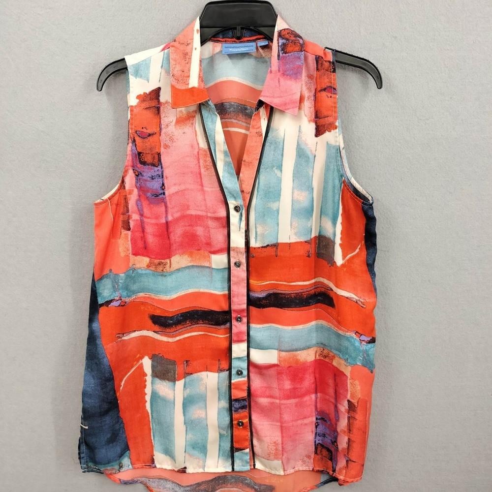 Simply Vera Wang Womens Top Sz M Button Up High-Low Tank Blouse Tunic Abstract